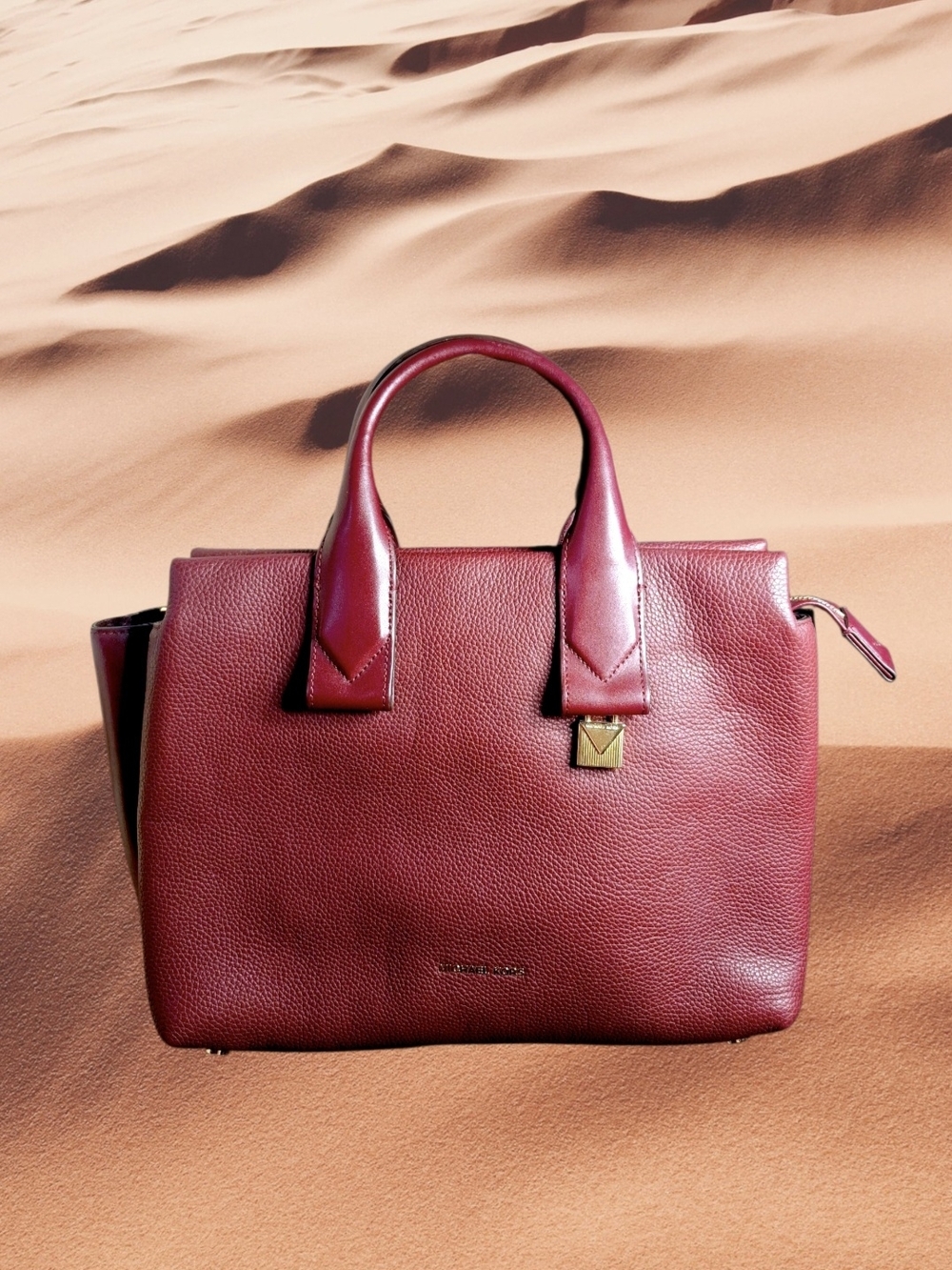 👜💄Michael Kors Rollins Burgundy Red Pebbled Leather Satchel Tote Bag Purse